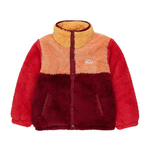 Tinycottons Colour Block Sherpa Jacket in Deep Red/Peach