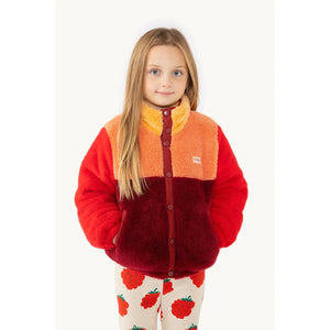 Tinycottons Colour Block Sherpa Jacket in Deep Red/Peach