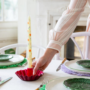 Floral Printed Dinner Candles in Pale Yellow & Pink