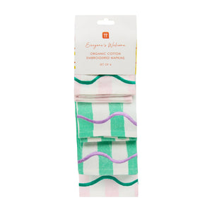 Pink & Green Striped Cotton Napkins - 4 pack