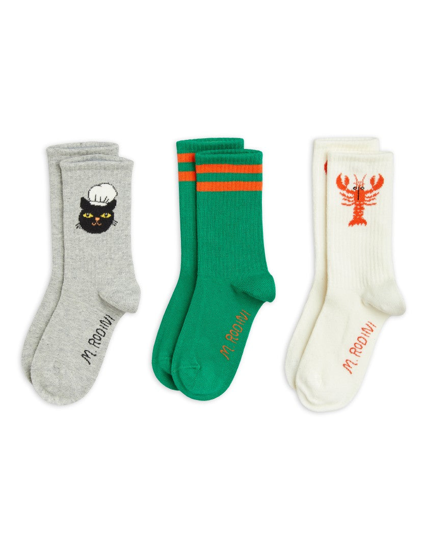 Mini Rodini Chef Cat 3-pack Socks