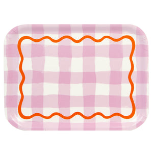 Purple Gingham Wooden Serving Tray