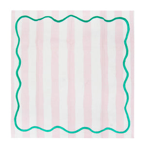 Pink & Green Striped Cotton Napkins - 4 pack