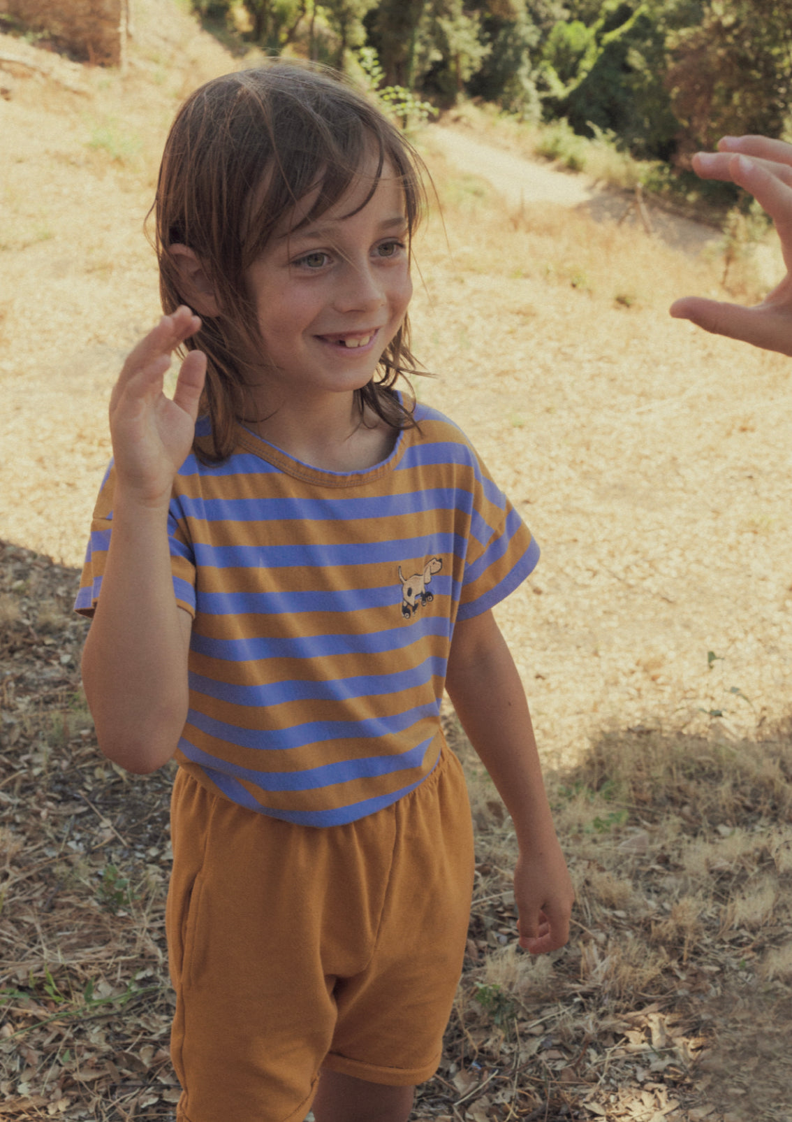 Lötie Kids Stripes & Dog T-Shirt in Blue