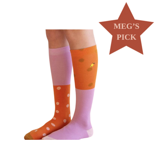 Knee High Socks - Coloured Freckles, Carrot Orange & Pirate Purple