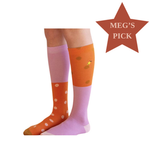 Knee High Socks - Coloured Freckles, Carrot Orange & Pirate Purple