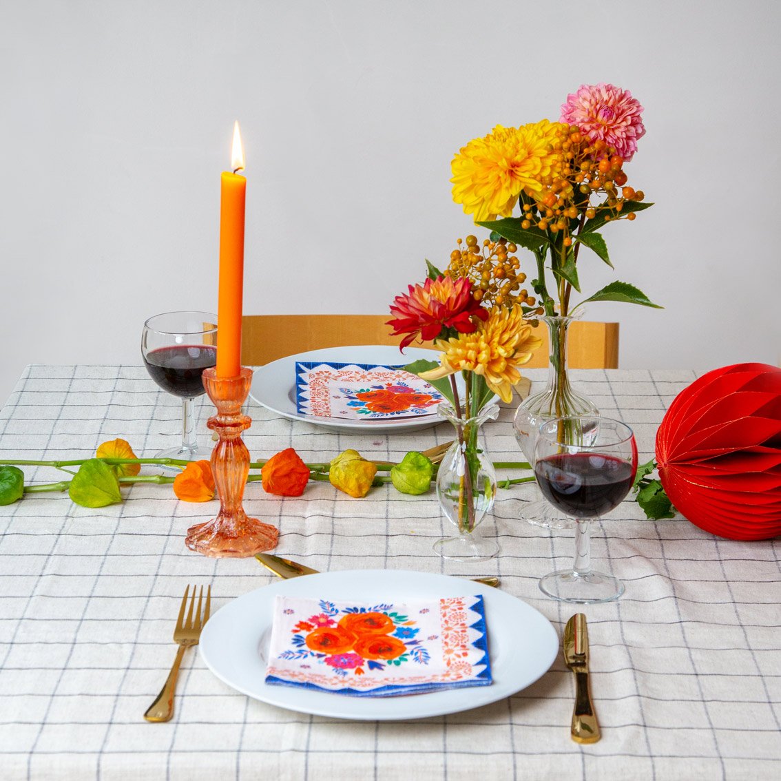 Orange Glass Candlestick Holder