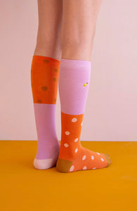 Knee High Socks - Coloured Freckles, Carrot Orange & Pirate Purple