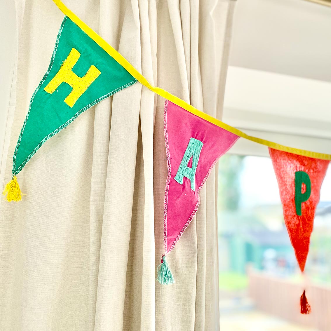 Rainbow ‘Happy Birthday’ Fabric Bunting, 3m