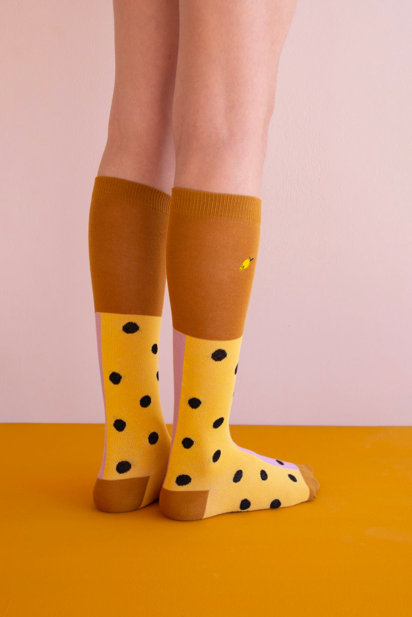 Knee High Socks - Black Freckles, Pirate Purple & Retro Yellow