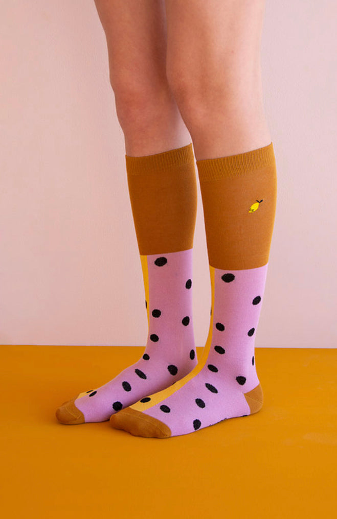 Knee High Socks - Black Freckles, Pirate Purple & Retro Yellow